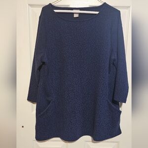 Chico's Navy Blue Textured Tunic Top With Pockets Sz L